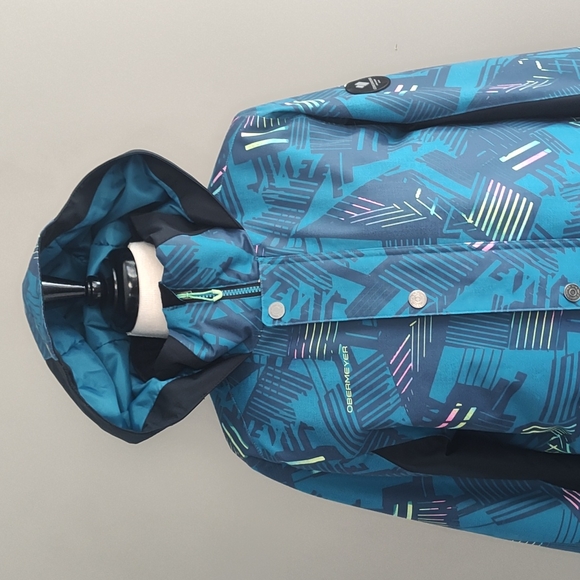 Obermeyer Teen Gage Radio Wave Patterned Hooded Ski/Snowboard Jacket Sz Teen XL - Picture 2 of 13